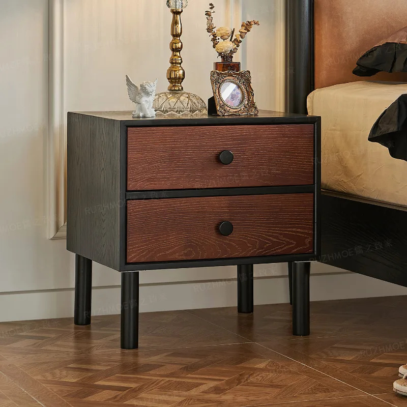 Vintage Solid Wood Two-tone Nightstand Storage Drawer Compact Bedroom