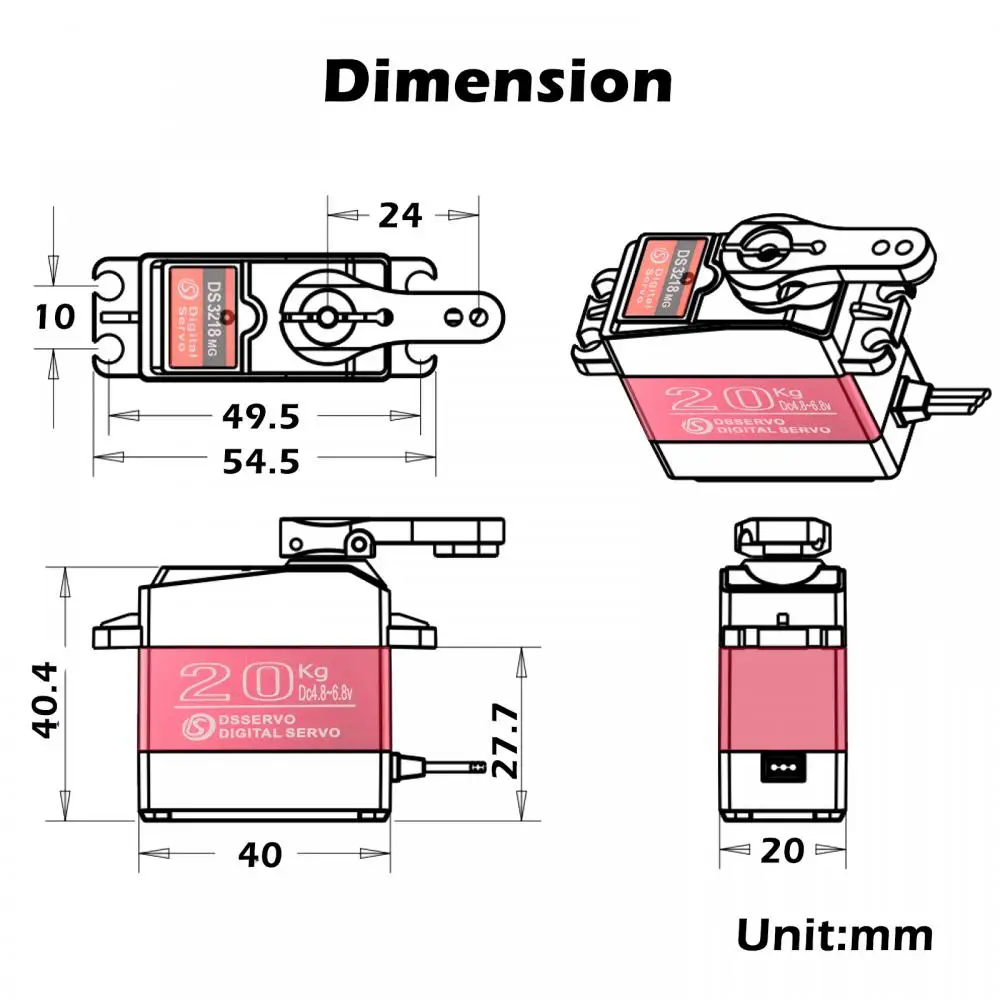20/25/30/35/40/45/60/80/150kg digtal rc kernloses Servo wasserdichtes Servo mit hohem Drehmoment ds3218 ds3225 ds3230 ds3235 ds5160 pro – Detail 5