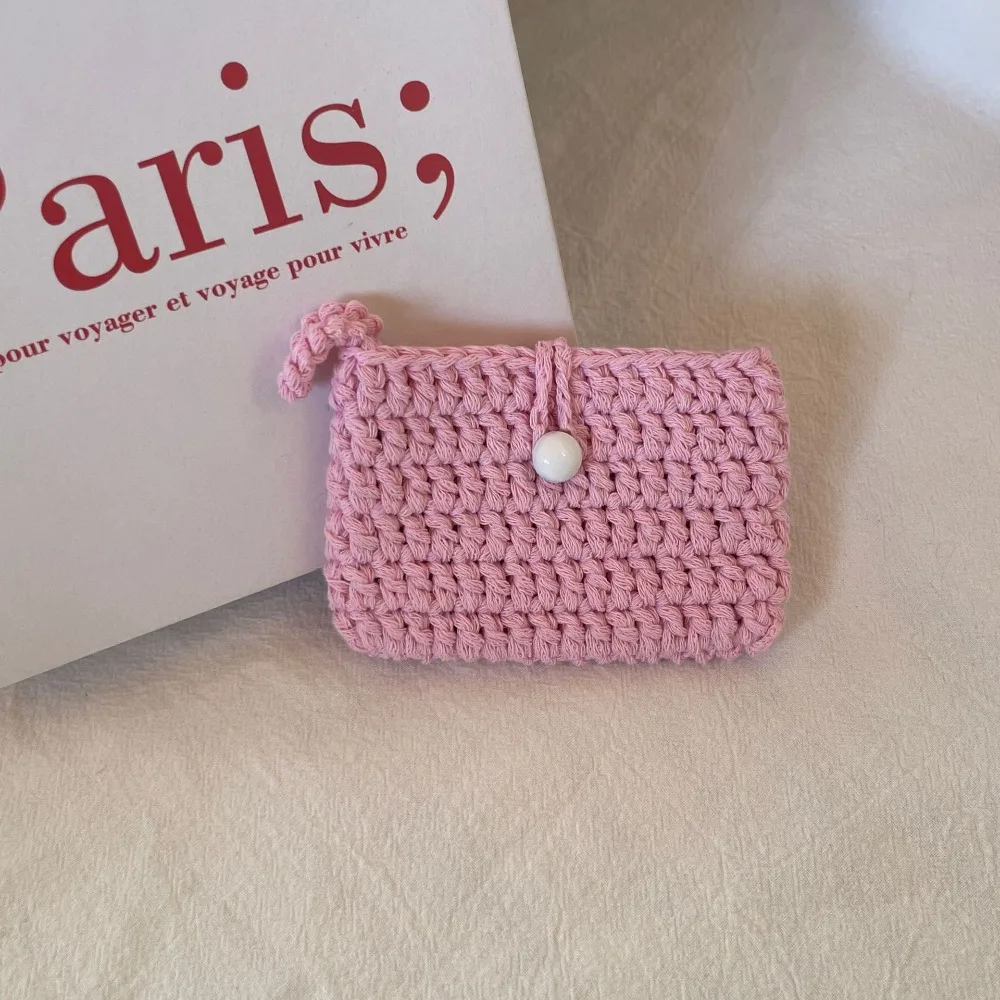 

Korean Solid Color Weaving Card Bag Small Handmade Crochet Coin Purse Square Knitting Mini Handbags for Ladies/Girls