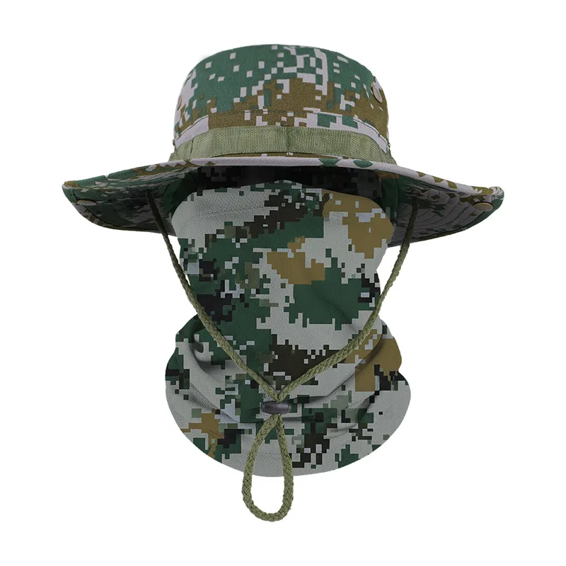 Camouflage Boonie Cap Balaclava Hat Suit Foldable Soft Hat Outdoor Hunting Fishing Wide Brimmed Hat Sunscreen Caps