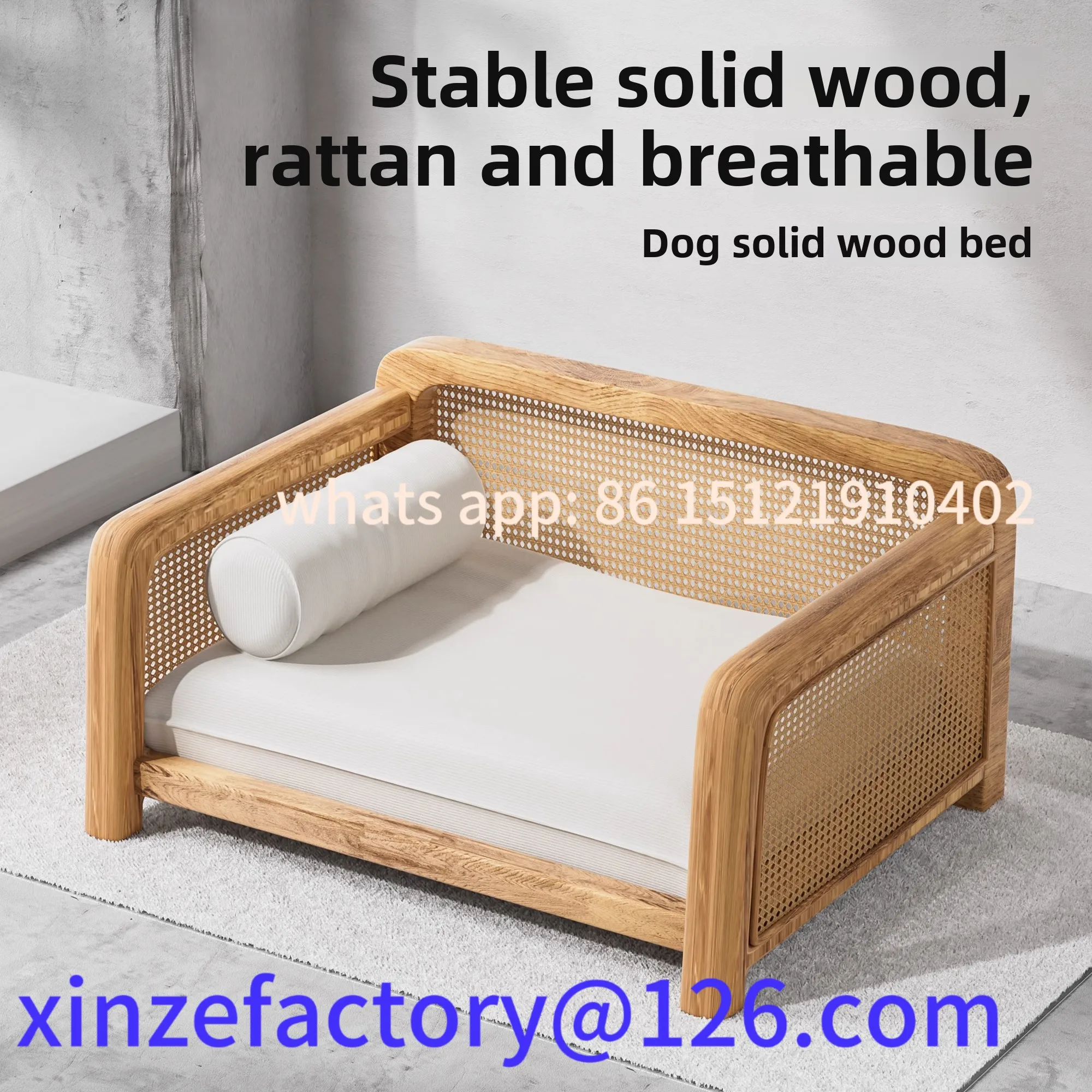 

Customizable Durable Wooden Dog Bed with Washable Cushion, Summer Rattan Dog Sofa