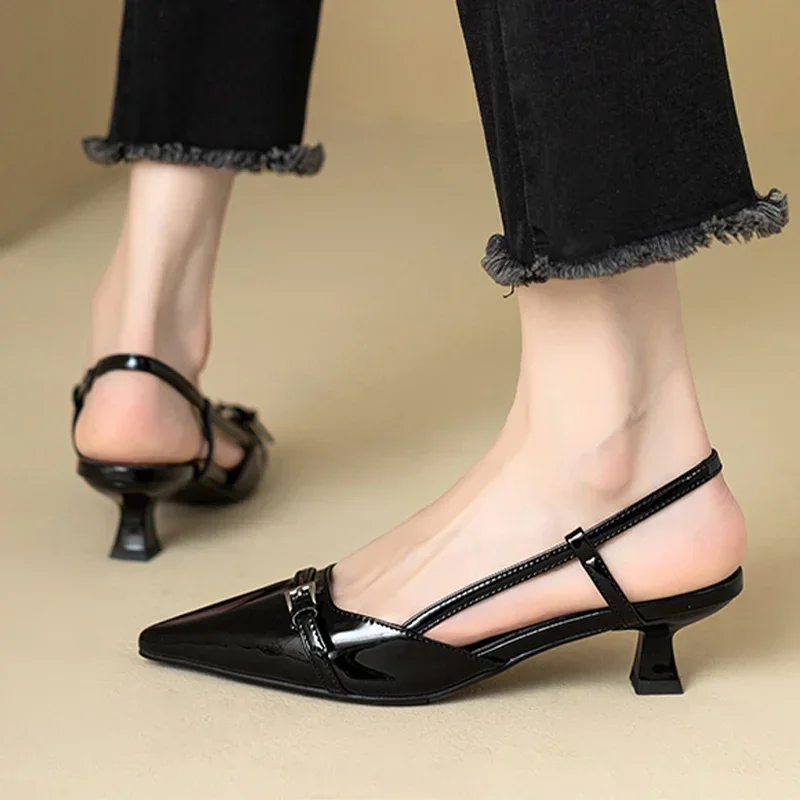 Pointed Toe Sexy Mid Heels Party Shoes Women Sandals Designer Summer Brand Pumps Slingback Casual Shoes Dress Slippers 2024 New