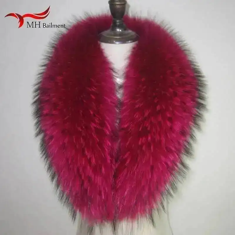 Real Raccoon Fur Scarves Woman 100% Pure Natural Raccoon Fur Collar Warm Winter Scarves Red Fox Fur Collar M8