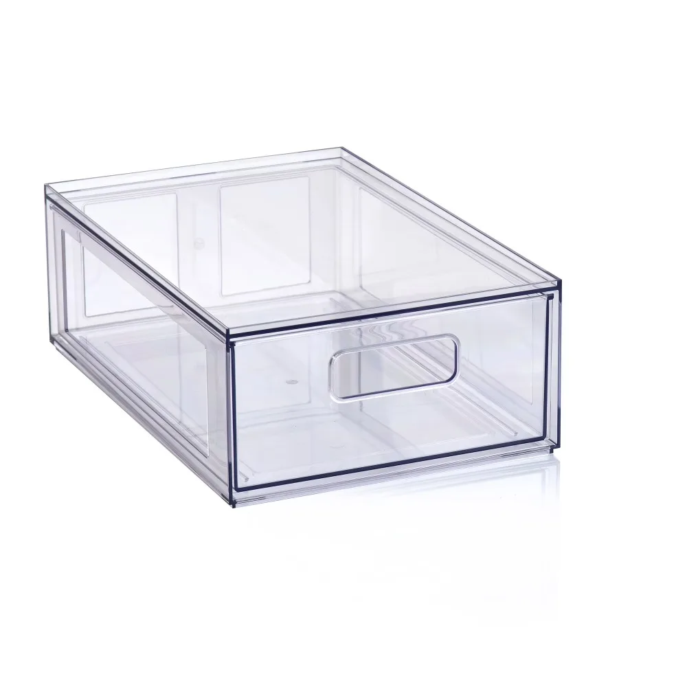 Clear Glossy Plastic Pull Out Drawers for Closet Small and Large Size Storage Organizer view 2