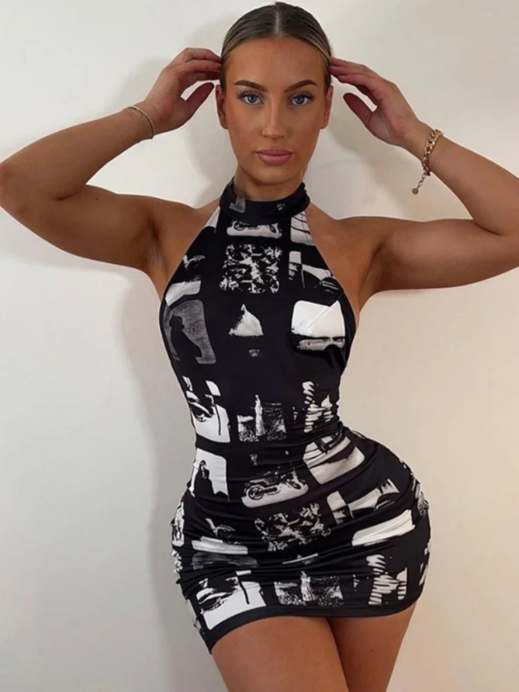 

Sister Star Women's Fashion Sexy Spice Girls Round Neck Sleeveless Backless Slim Package Hip Dress Nightclub Party Style