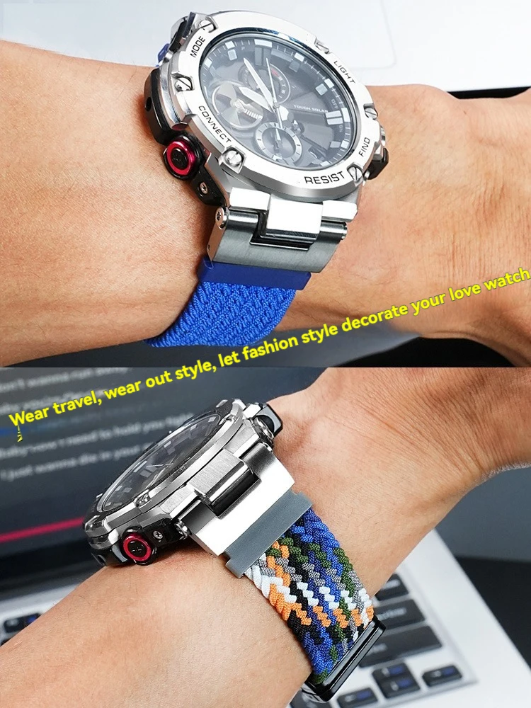 Correa de reloj de nailon para Casio G-Shock GST-210/W 120 L/S 130 L/S310 GST-B100 W 300/400G |   Accesorios para relojes con muescas para hombre