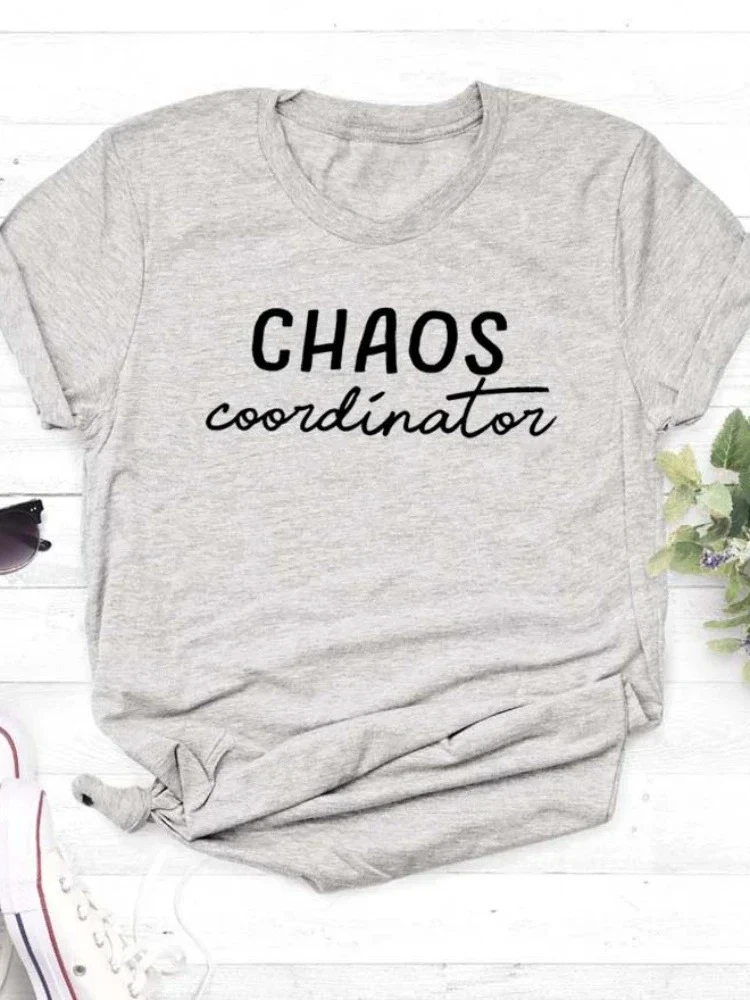 New Chaos Coordinator Letters Print Tshirt Women Short Sleeve O Neck Loose T-shirt Ladies Causal Tee Shirt Tops Women T Shirt