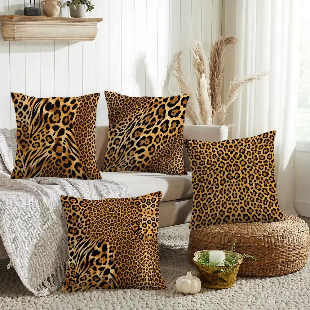 Leopard Spots Cushion Cover Silky Short Plush Invisible Zipper Dustproof Sofa Pillow Case for Home Decor