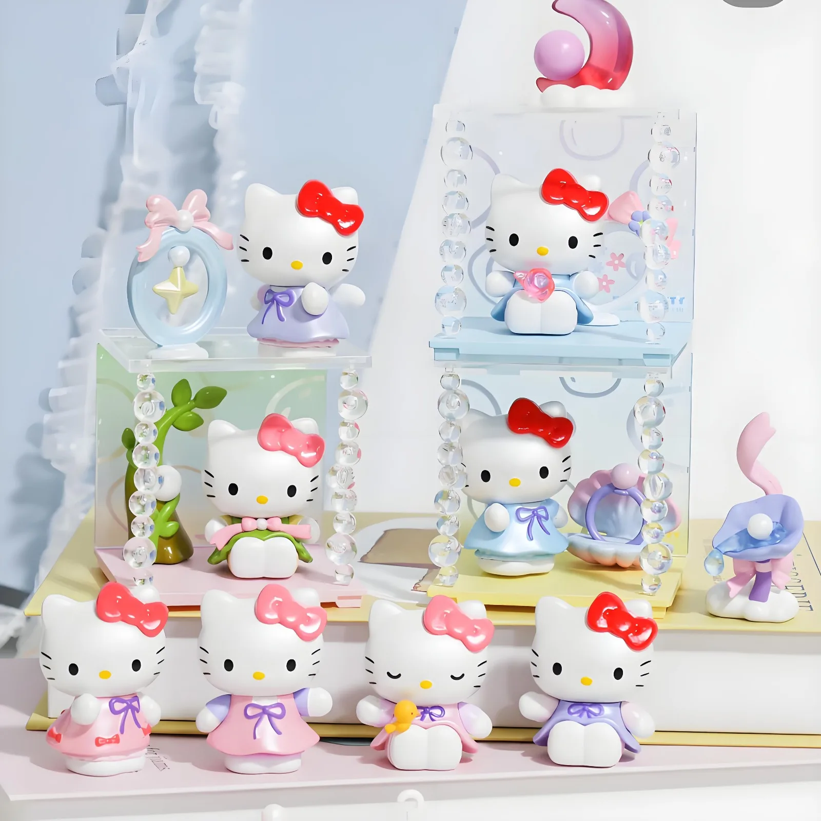 

Мини-фигурка персонажей Sanrio Hello Kitty, слепая коробка, игрушка, кристально прозрачные бусины, океанский пол, сцена, кукла, декор для стола, подарки для девочек