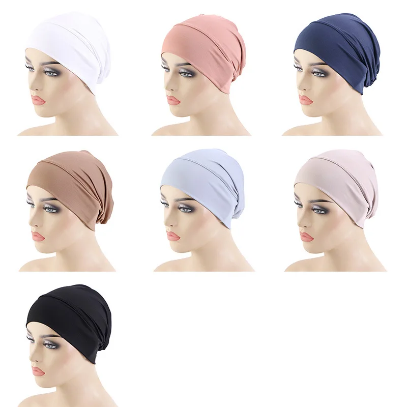 New Soft Inner Hijab Caps Muslim Stretch Turban Cap Islamic Underscarf Bonnet Hat Female Headband Tube Cap Turbante Solid Colors