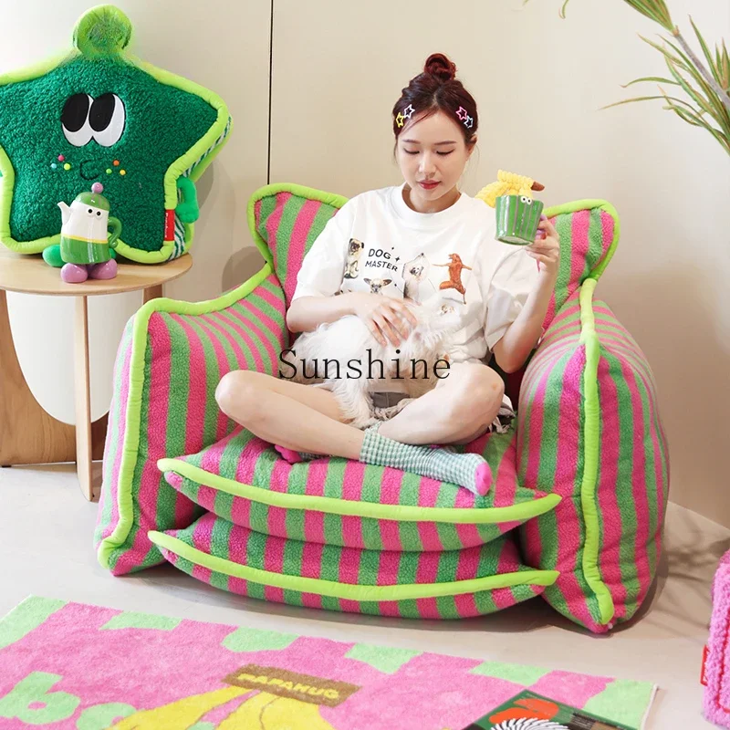 Striped throw pillow single sofa cartoon cute small apartment bedroom sofa