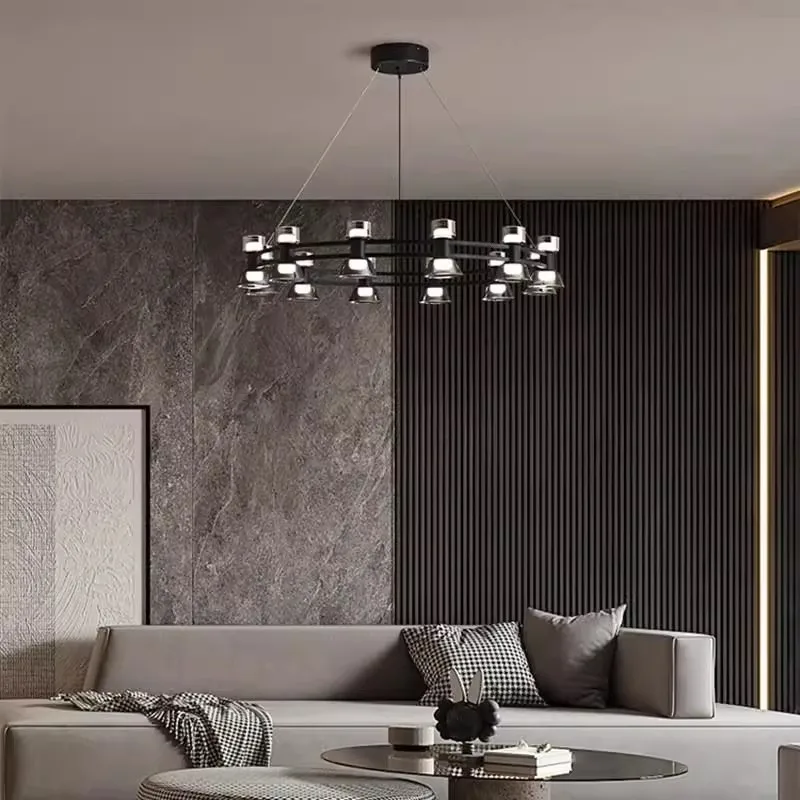 Italian style light luxury glass wine glasses, living room chandelier, modern dining room bar counter straight pendant light