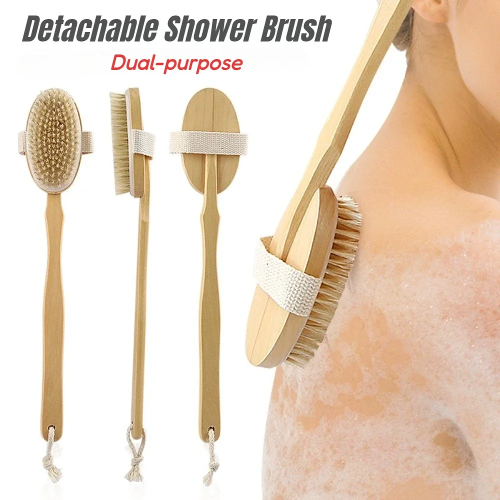 1PC Detachable Long Handle Bath Brush Natural Bristles Wooden Shower Brush Exfoliating Body Scrubber Back Massager Bathing Tools