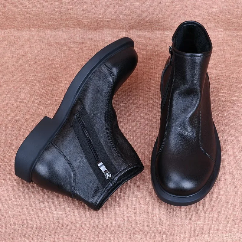 YETTIES Men's High Top Side-Zip Combat Boots, Breathable Comfort Genuine Leather Ankle Boots for Casual & Trendy Wear