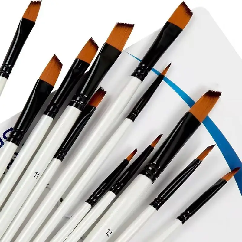 12Pcs Watercolor Paint Brush Set Soft Nylon Hair Wooden Handle for Home DIY Craft Kids Art Learning Painting