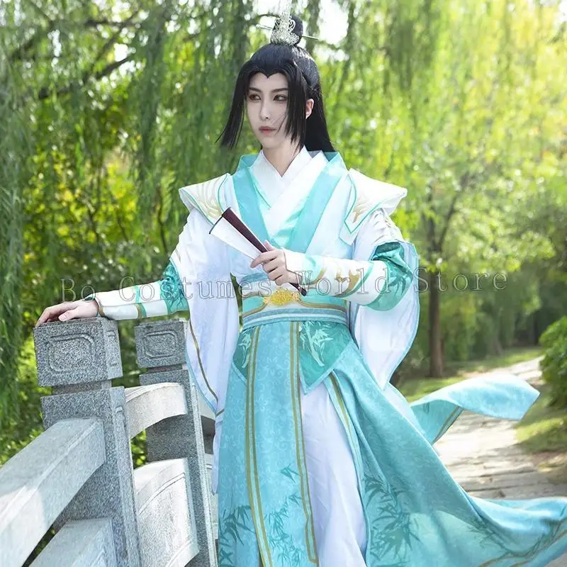 Shen Yuan fantasia de cosplay para homens e mulheres, sistema de auto-resgate vilão anime, conjunto completo para sapatos, peruca, ventilador, Shen Qingqiu