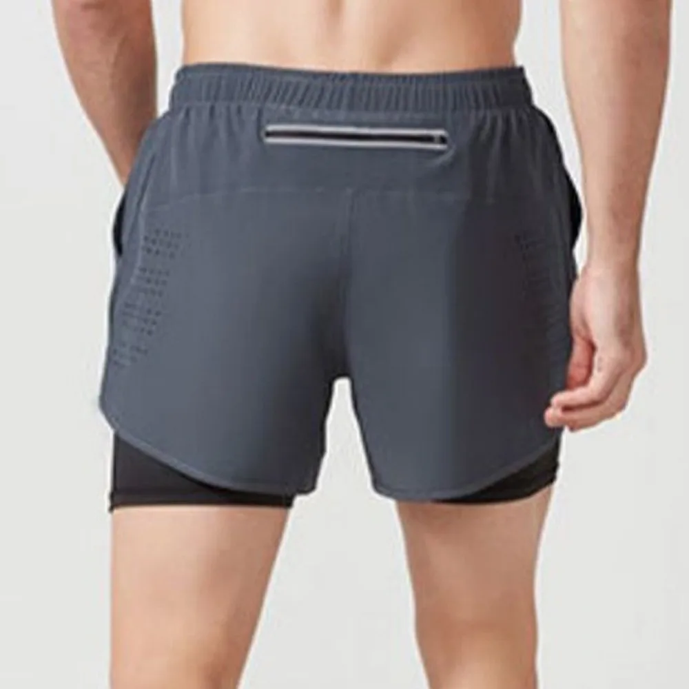شورت الجري 2 في 1 شورت رياضي شريطي عاكس سريع الجفاف ملابس رياضية رجالية قابلة للتنفس مع جيب شورت ركوب الدراجات صيفي #4