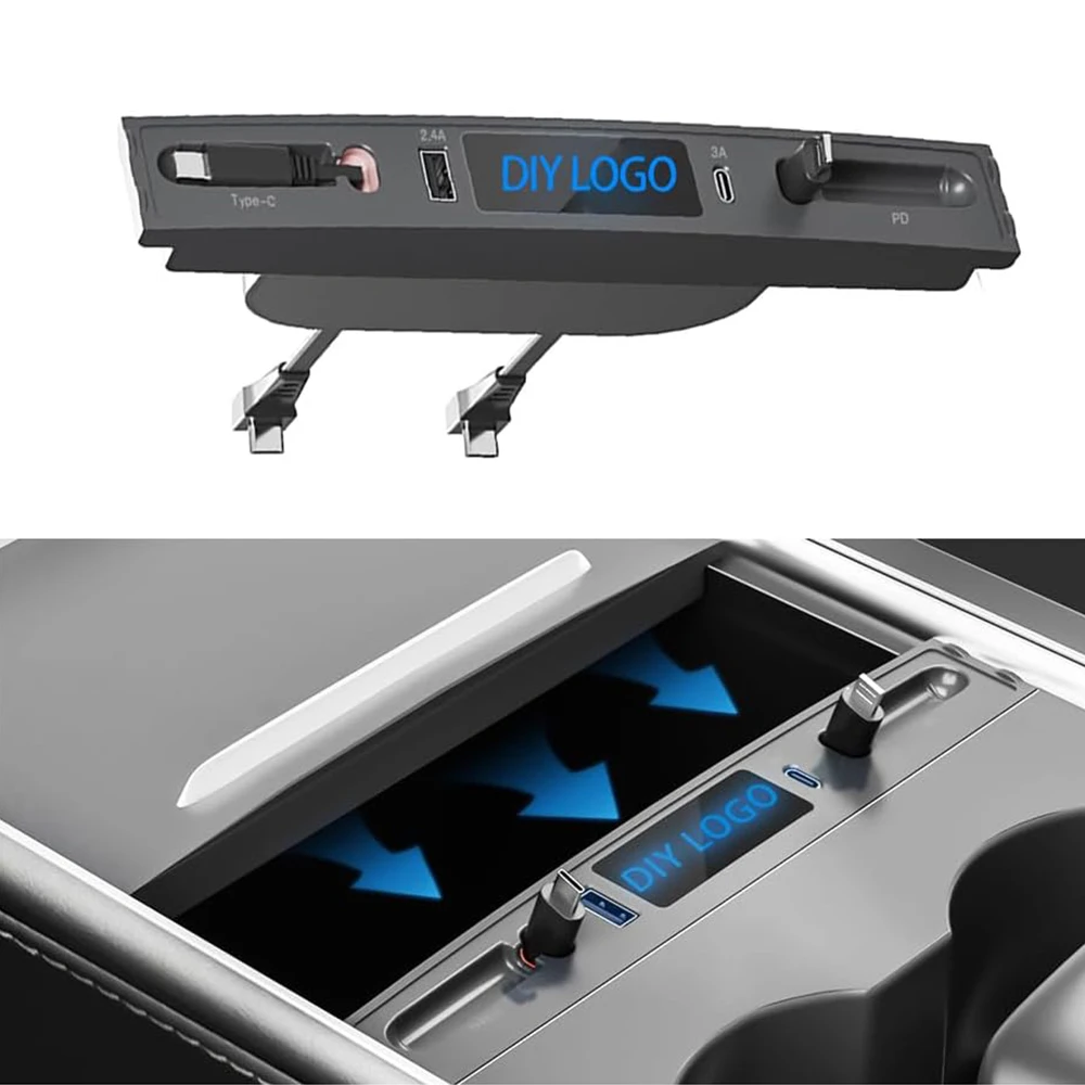 Tesla USB Hub, ricarica rapida con adattatore per cavo per Tesla Model 3 Model Y 2021 2022 2023 Docking Station della Console centrale forTesla