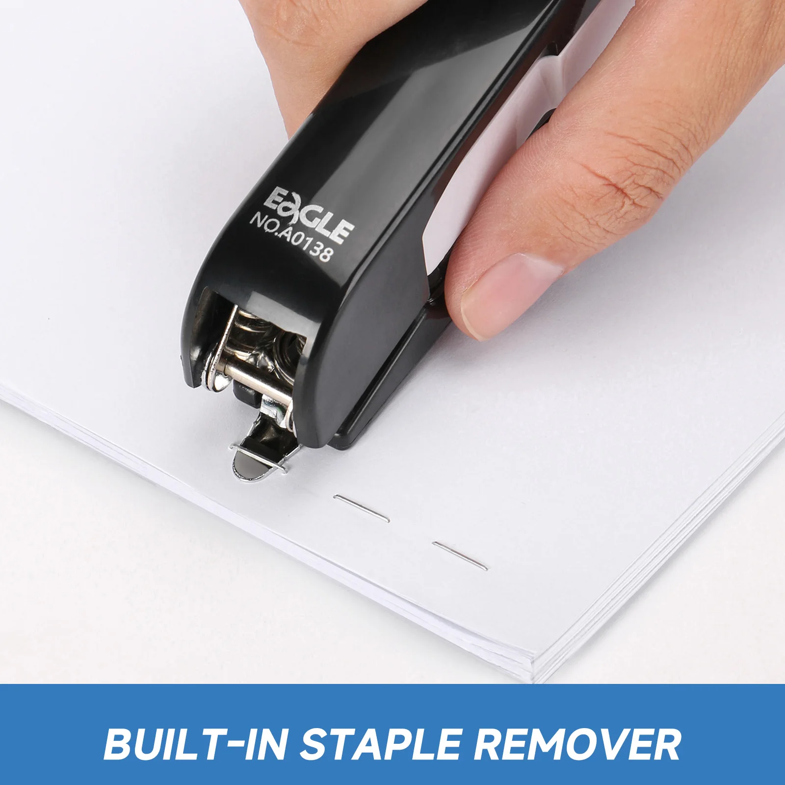 EAGLE 3-in-1-Heftgerät mit integriertem Heftklammerentferner, 360 °   Rotation, inklusive 1000 Heftklammern Nr. 10 für den Heimgebrauch im Büro, in der Schule
