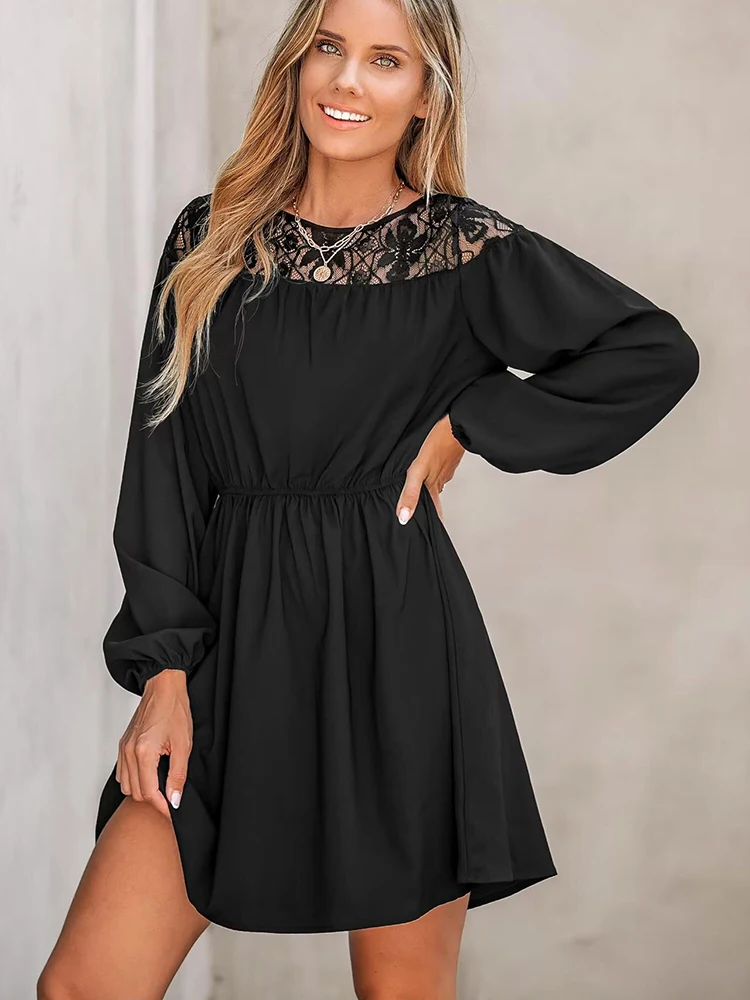 Lace Short Dresses For Women Elegant Black Hollow Out Dress Spring Fashion A-line New In Dresses 2024 New Arrivals