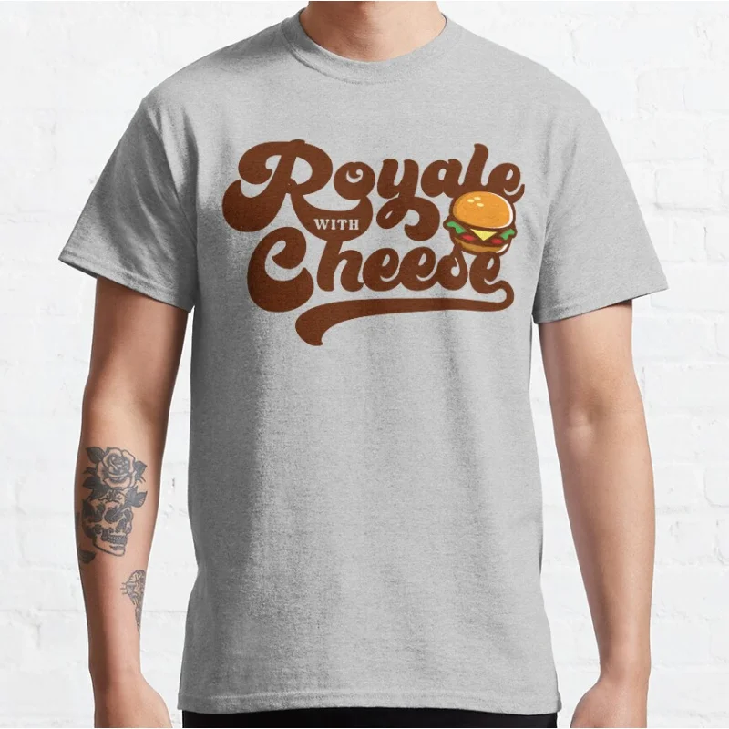 

Royale with Cheese 80s vintage movie Pulp fiction Short-sleeve crewneck T-shirt for men large size Adult Tops S-6xl