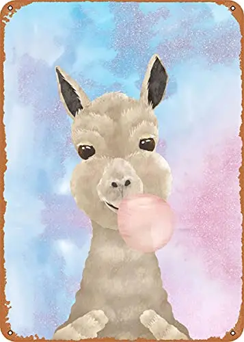 Dreamy Llama Bubble Gum Vintage Look Metal Sign Patent Art Prints Retro Gift 8x12 Inch sign
