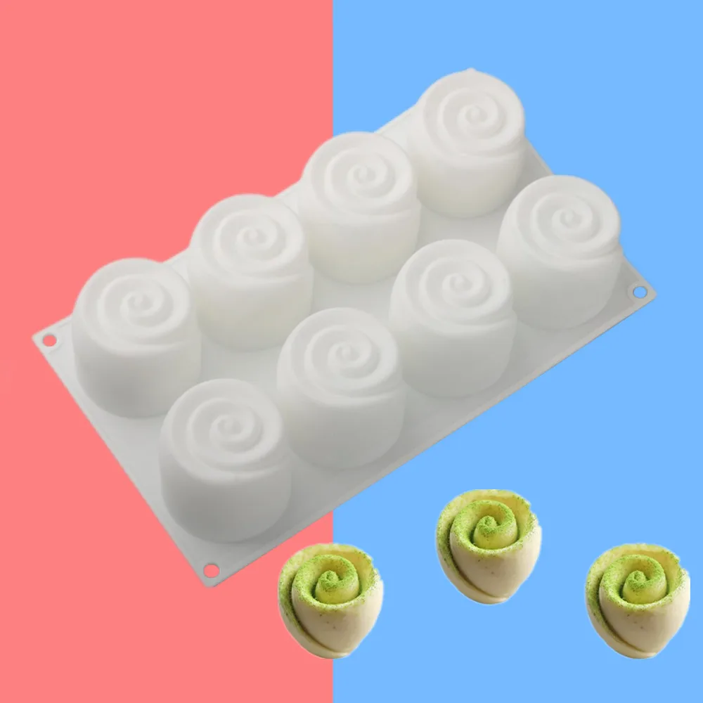 8 Holes Flower Rose Handmade Soap Candle Mold Silicone Cake Mold Bakeware Baking Dish Pan Muffin Mould Rose Ice Cube