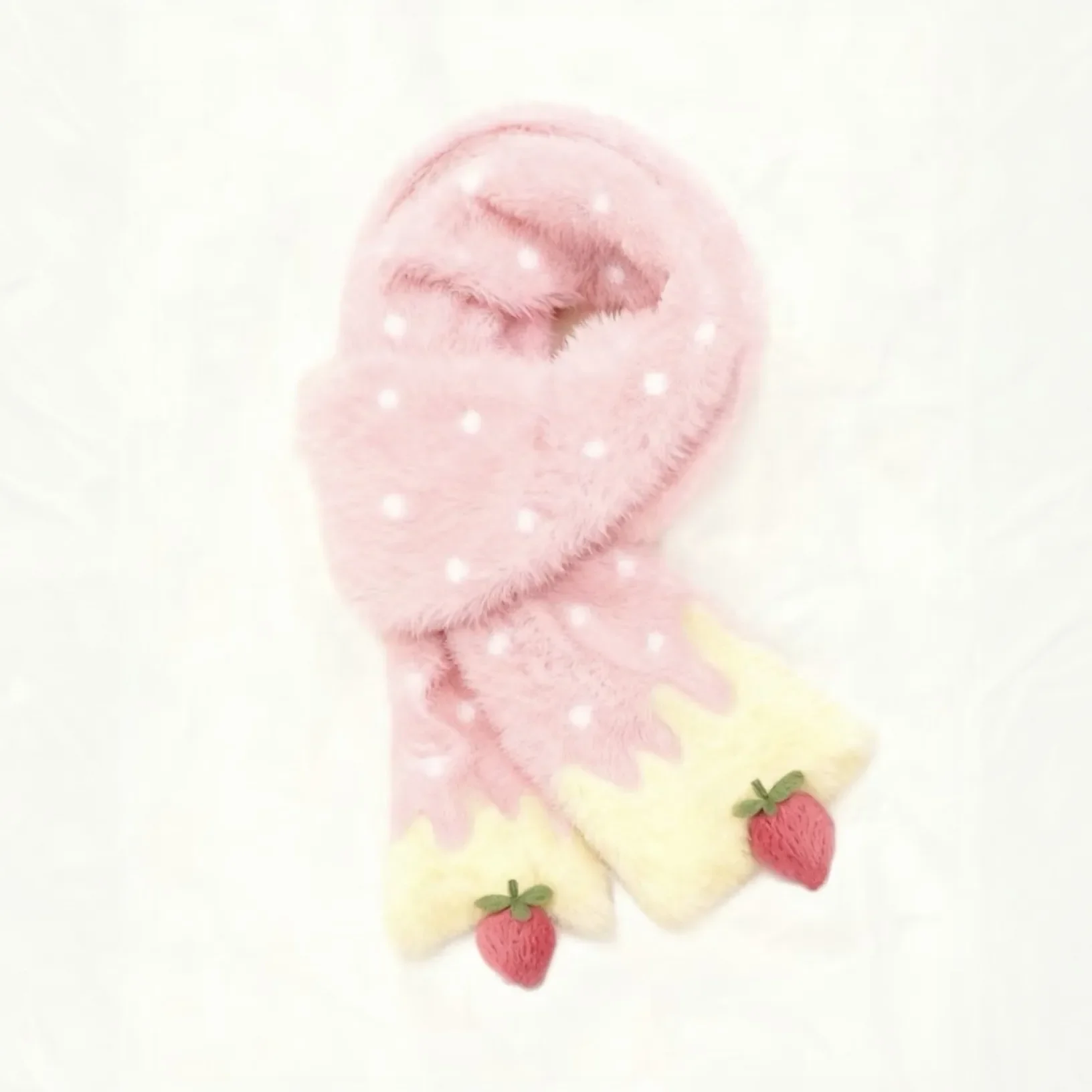 Kawaii Japanese Lolita Strawberry Cake Plush Scarf Women's Winter Warm High-value Scarf Gift for Girlfriends