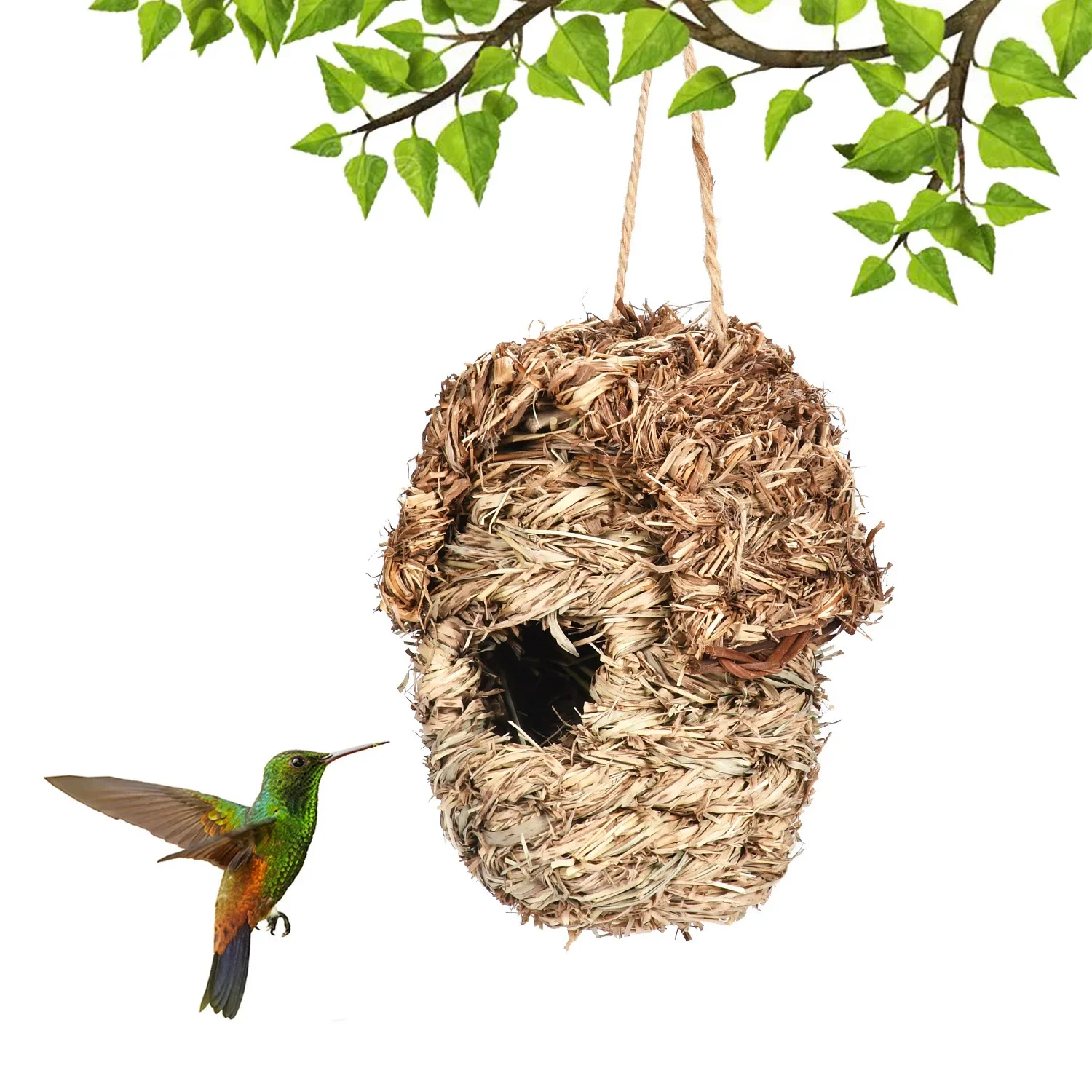 Popular Hummingbird House Hay Handwoven Creative Hanging Bird House Outdoor Garden Decoration Bird's Nest