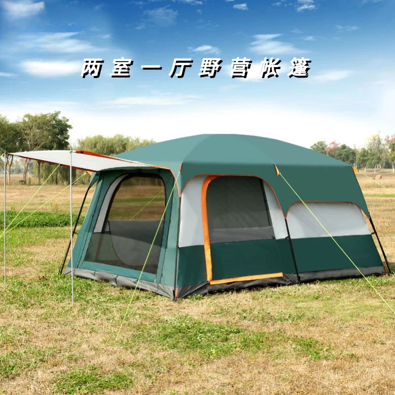 

Outdoor tent 4-6 civil air defense rainstorm thickening two rooms one hall tent multi-function pole camping tent