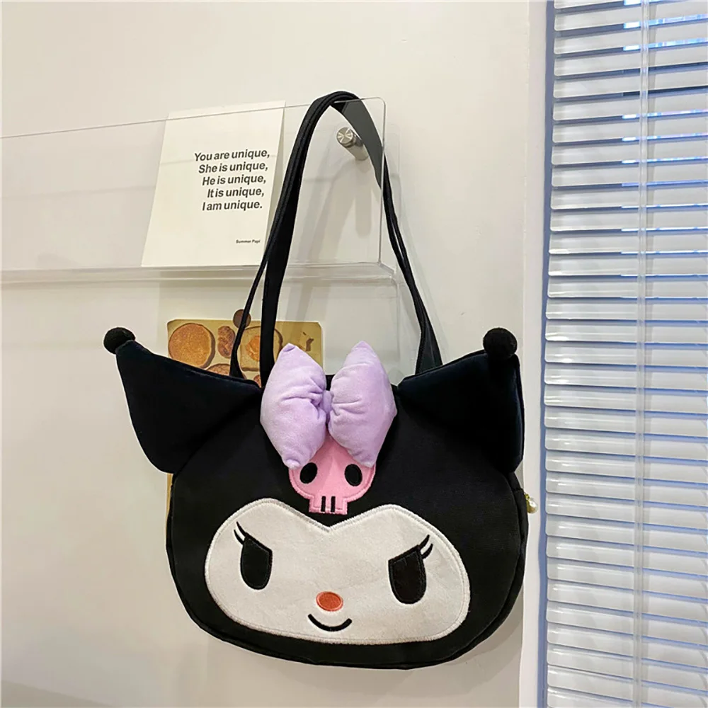 Kuromi Canvas Shoulder Bags Sanrio Anime Handbags Cute Cartoon Plush Bags Large Capacity Tote Female Casual All-Match Backpacks