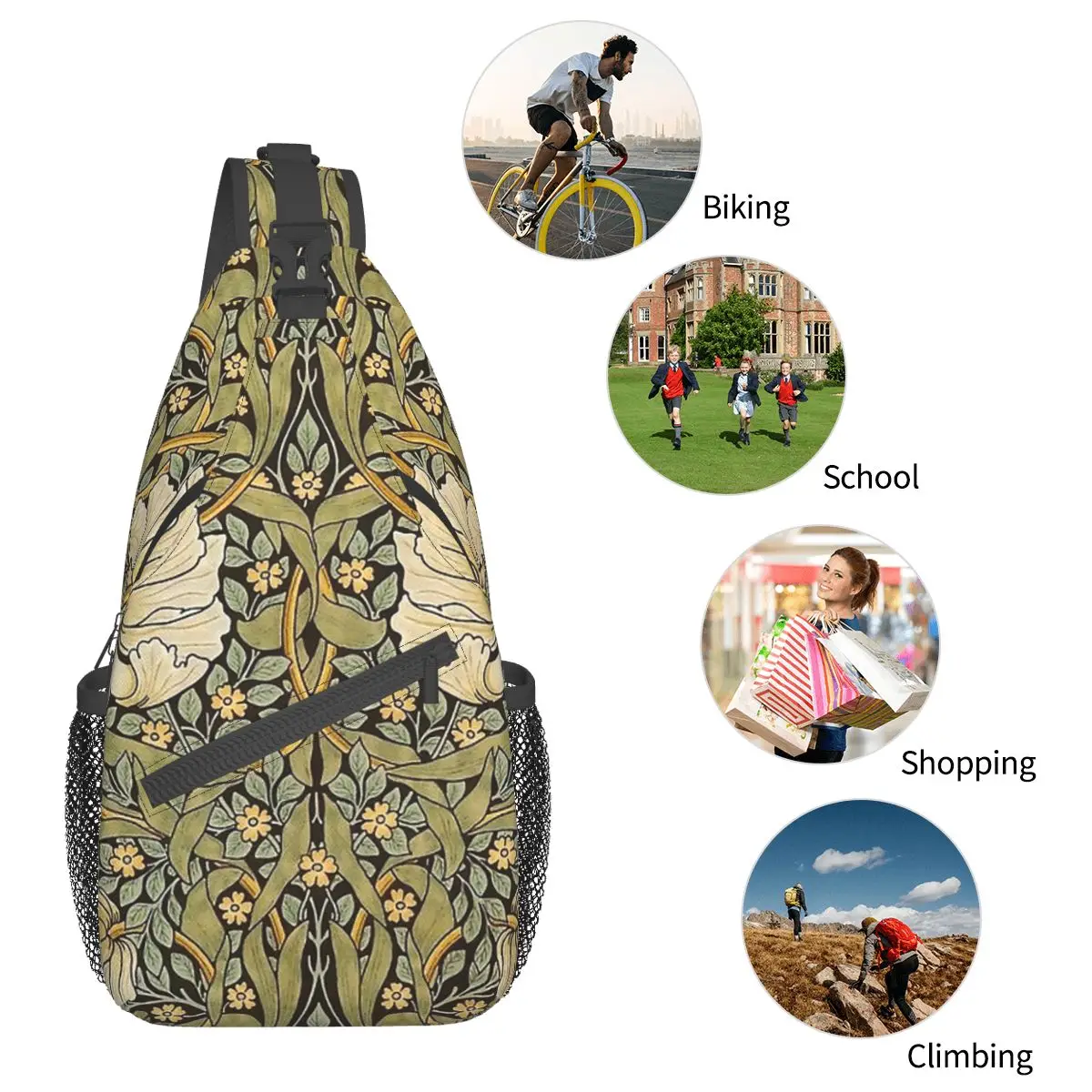 William Morris Sling Bags Chest Crossbody Shoulder Sling Backpack Travel Hiking Daypacks Floral Vintage Victorian Pattern Pack