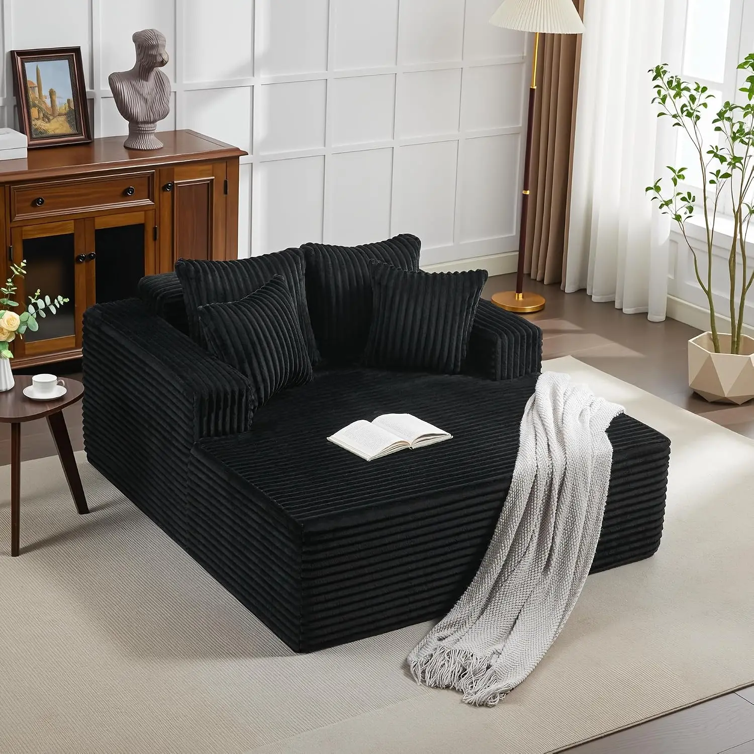 Corduroy Chaise Lounge Indoor Sleeper Sofa with Soft Padding & Wide Armrests No Assembly Couch for Living Room, Customized