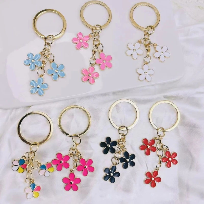 Eelgant Floral Keychain For Women Colorful Flower Keyring Pendant Alloy Key Holder Girls Bag Charm Accessories Gift