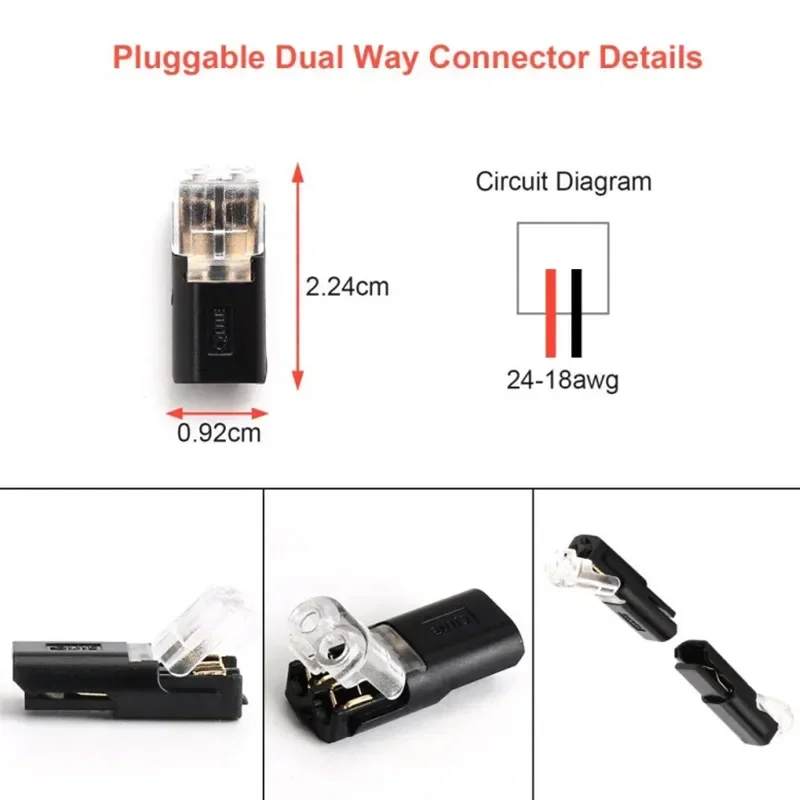 6/10pcs 2pin Pluggable Wire Connector Spring Scotch Lock 18-24AWG Wire Quick Splice Connectors Led Light Cable Crimp Terminals