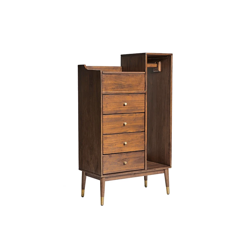 

ZL Solid Wood Chest of Drawers with Clothes Rack Bedroom Multi-Functional Locker Storage Cabinet