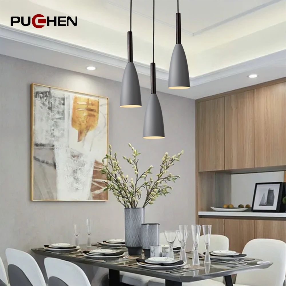 Puchen Iron+Wood E27 Chandelier Modern Black White Ash Ceiling Light For Bedroom Dining Room Study Background Decorative Lights