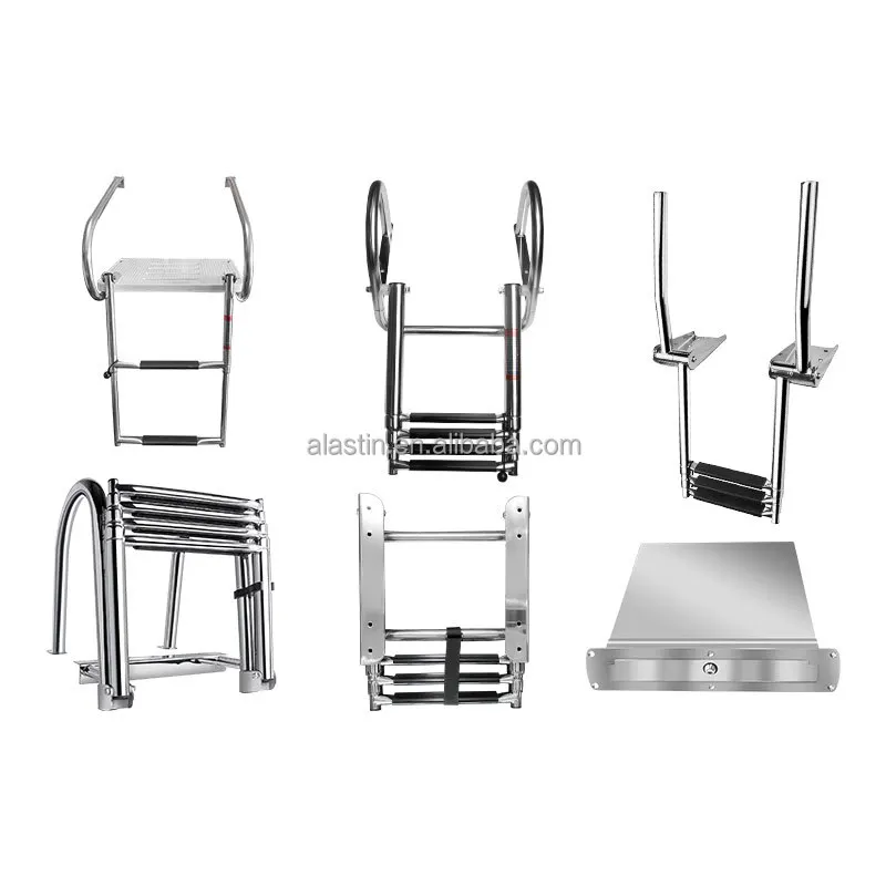 Marine Boat 304 Stainless Steel Telescoping 4 Step Ladder Nimble Pool Inboard Dock Swimming Ladder