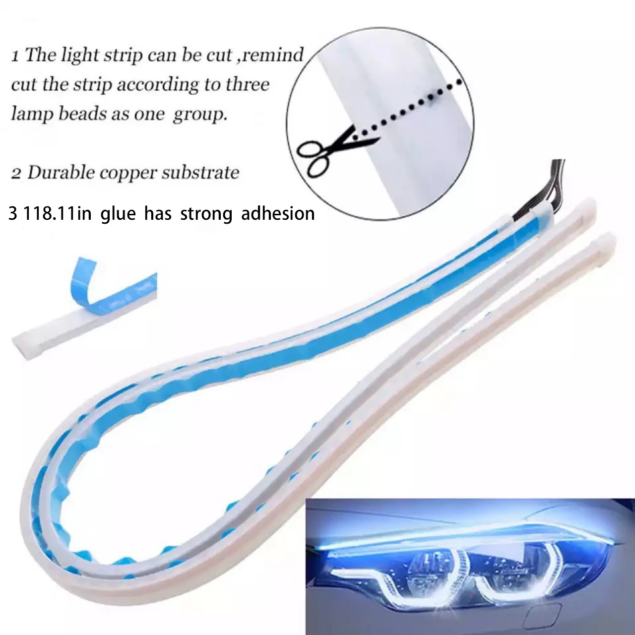 1PC LED DRL Car Daytime Running Light Flexible Waterproof Strip Auto Headlights White Turn Signal Yellow Brake Flow Lights 12V
