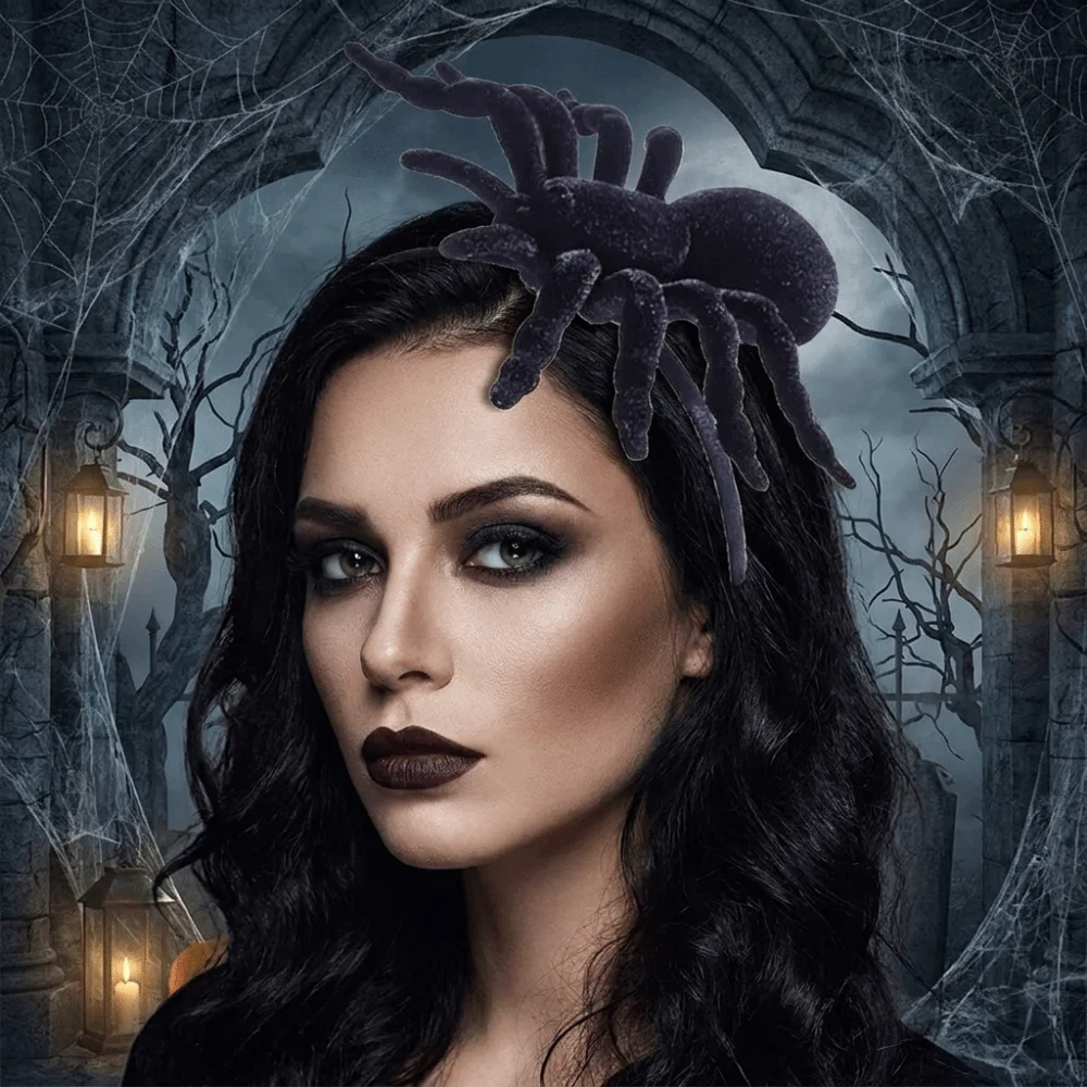 Diadema de Peluche con Diseño de Araña de Dibujos Animados, Antideslizante, Negra, para Disfraces de Halloween