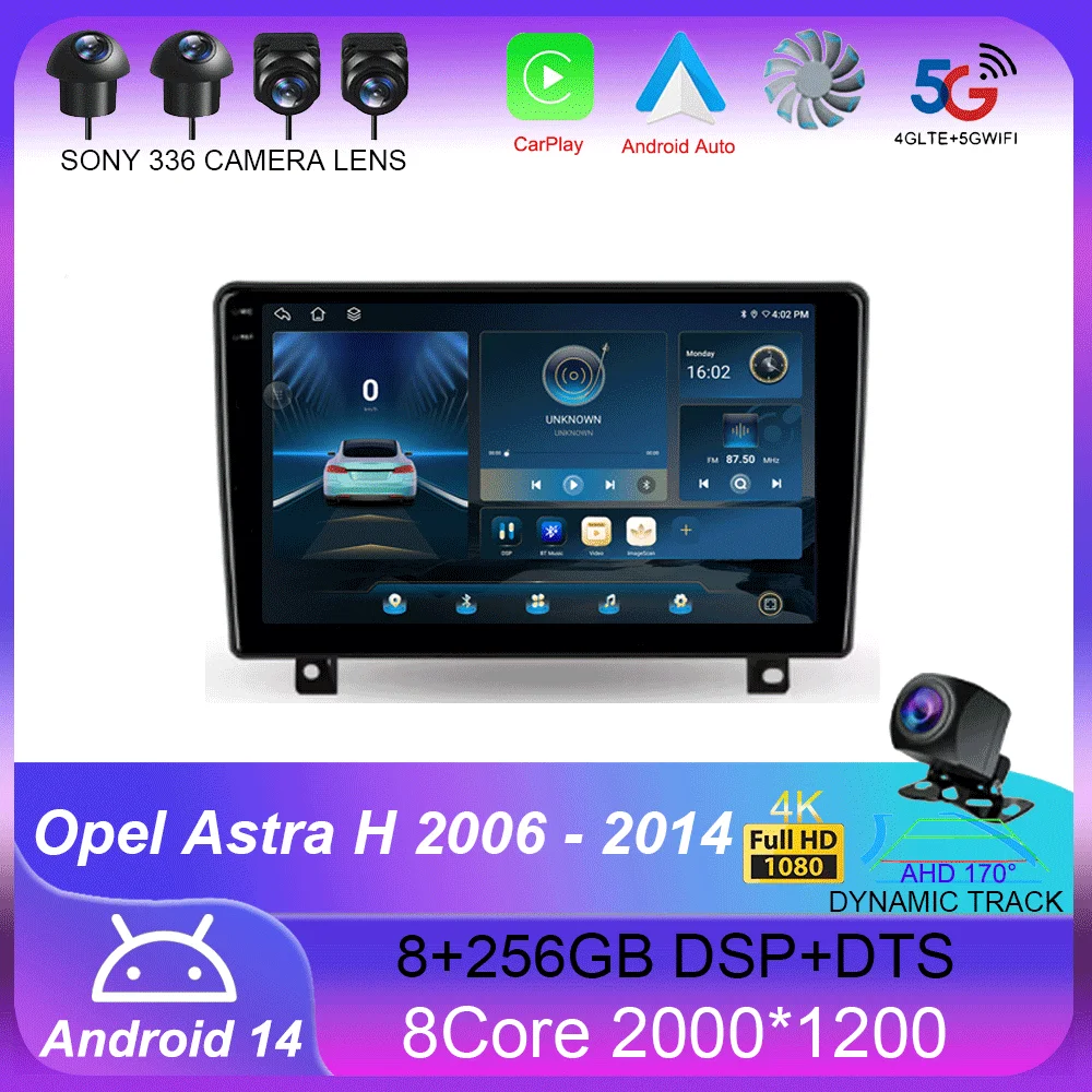 For Opel Astra H 2006 - 2014 Carplay Auto 4G+WIFI GPS Car Radio Navigation Multimedia Video Player Stereo BT Android 14