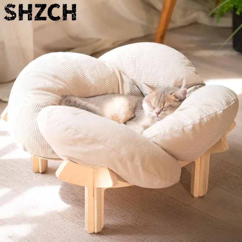 Holz-Katzenbett für den Innenbereich, erhöhtes Katzenbett aus Massivholz, Haustier-Sofa-Bett, Holz-Katzenbett, universelles, bodenfreies Haustiernest für alle Jahreszeiten