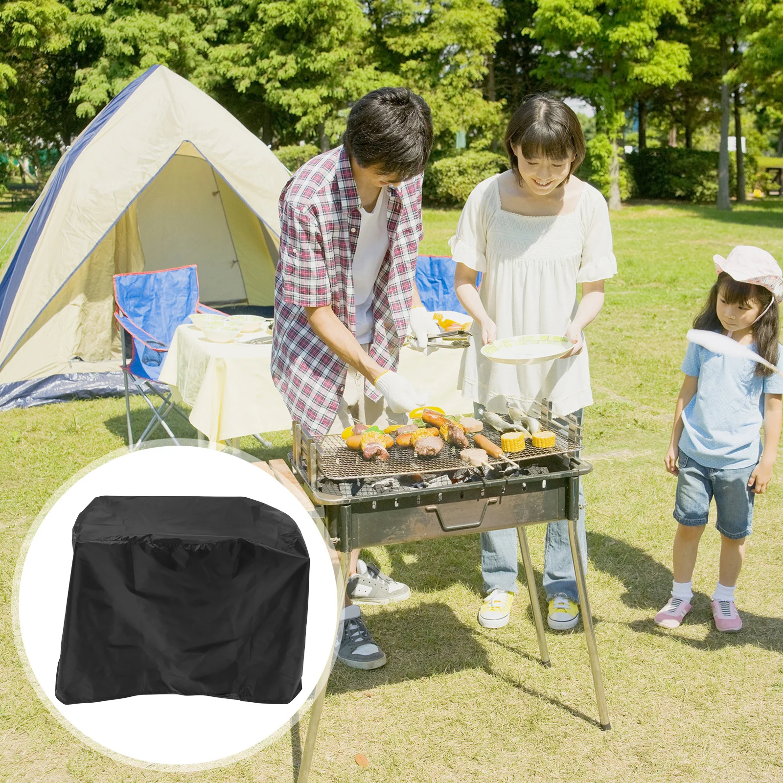 

77cm Round Bbq Cover Black Durable Waterproof Polyester 190d Protects from Rain and Leaves Waterproof Bbq Cover