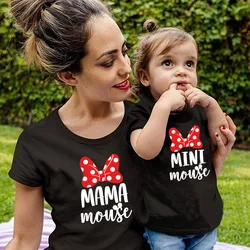 Matching Family Outfits Clothes Family Look MAMA & MINI Mouse Print T shirt Mom Daughter Cotton Tops Baby Girls Cute T-shirt