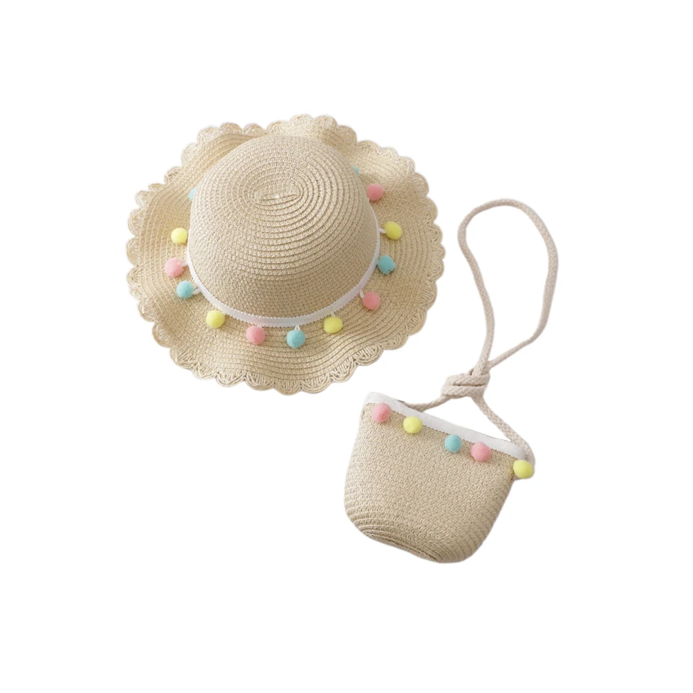 

Straw Sun Hat Wide Brim Kids Beach Hat Cross-Body Bag Summer Cap Child Outfits Cosplay Suit Princess Accessories Outdoor