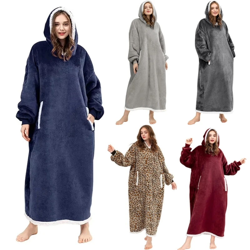 Oversized Wearable Blanket Thick Warm Hoodie Blanket Big Hooded Sweatshirt Hoodie Blanket for Adults Women Girls TV Blanket