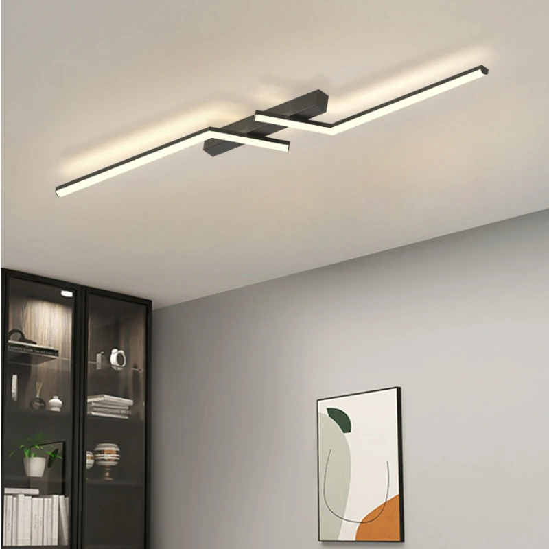 Moderna linea LED lampada da soffitto soggiorno moderno sala da pranzo camera da letto principale studio apparecchio oro nero plafoniere illuminazione