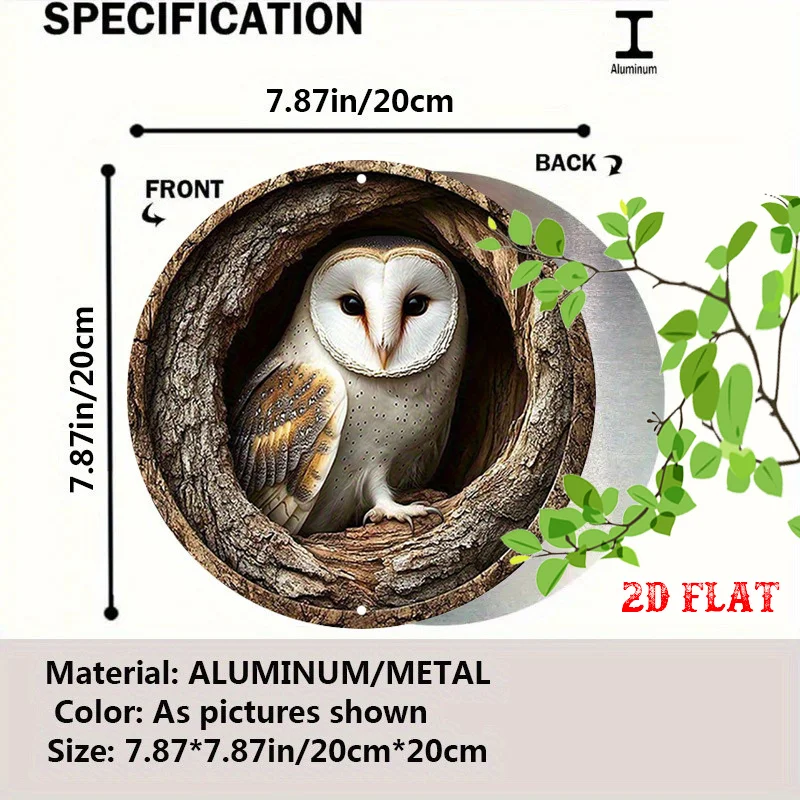 Round Wooden Sign Barn Owl in Tree Hole Vintage Wild Animal Rustic Forest Farmhouse Wall Hanging Decor Plaque