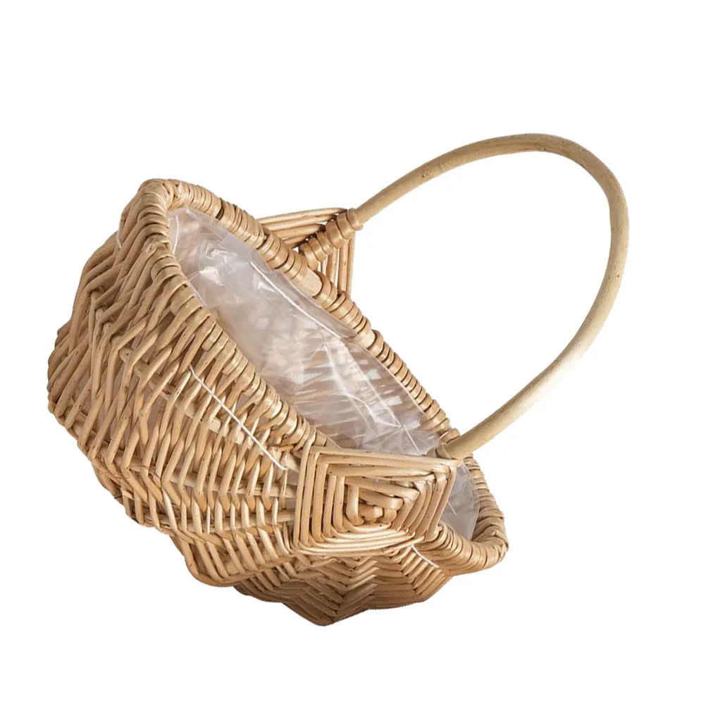 1Pcs Hand-Knitting Wooden Storage Basket Natural Woven Fruit Bread Vegetable Snack Basket Home Decoration Garden Flower Pot