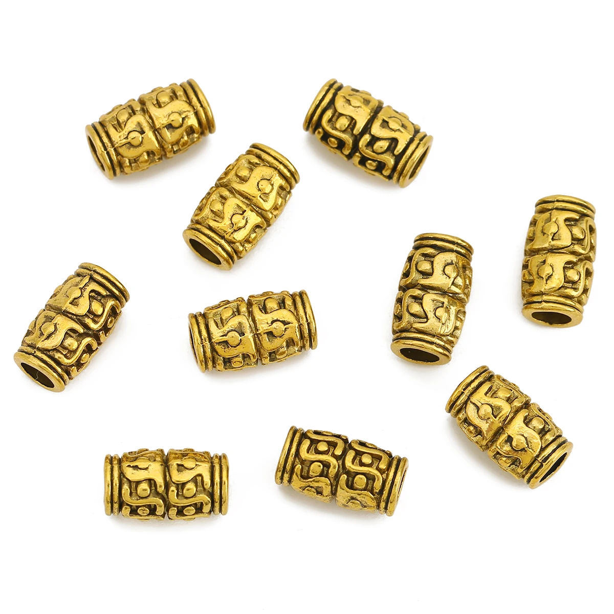 30pcs/lot 11*5mm Round Metal Big Hole Charm Beads Antique Bronze  Spacer Tube Beads for Bracelet DIY Jewelry Making Findings